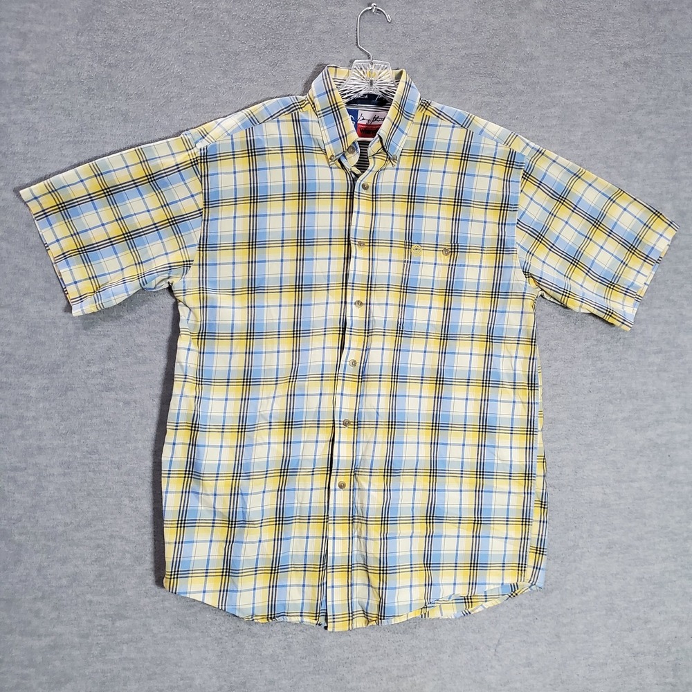 VINTAGE George Strait x Wrangler Men‎ Button Up Shirt L Yellow Plaid Cowboy Cut